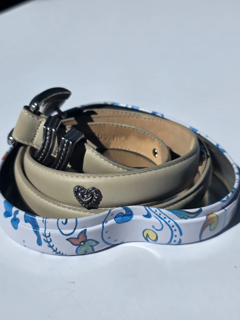 Brighton Cream Leather Belt with Silver Heart Accent